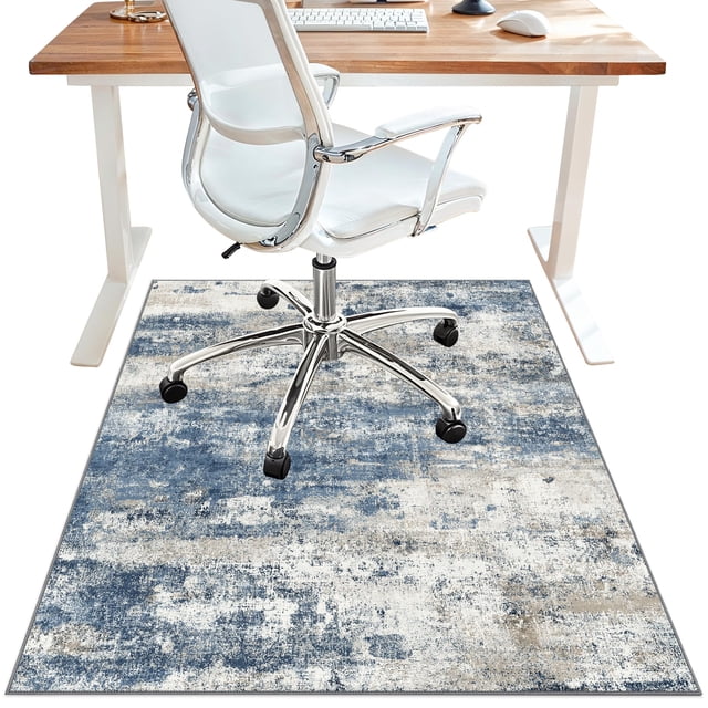 Alfombra para Silla de Oficina BESBLEE 122x152cm Diseño Abstracto Azul Marino y Beige