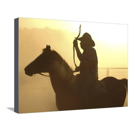 Man on Horse Working Cattle in Yards at Bullo River Station, Near Kununurra Stretched Canvas Print Wall Art By Michael