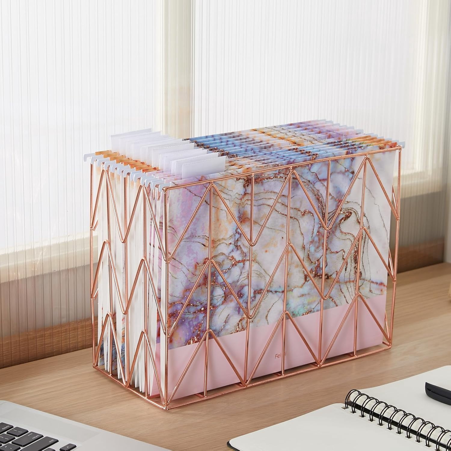 Y YOMA 12 Pack Hanging File Folders Filing Cabinet Organizer Letter Size 1/5 Cut Adjustable Tabs Decorative for Home Office School Classroom,Marble