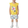 thumbnail image 2 of Cethrio Girls Outfit Sets 2 Piece, Cute Flutter Sleeve Cotton T-shirts with Shorts Sets Yellow Size 6T, 2 of 3