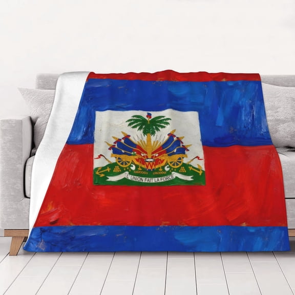 Throw Blanket Haitian Flag Soft Cozy Fleece Flannel Blanket Home Decor for Couch Sofa Bed 40"x30"