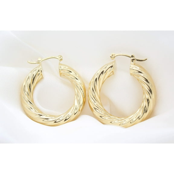 18K Gold Filled Thick Twisted Hoops Lever Back Earrings (J110)