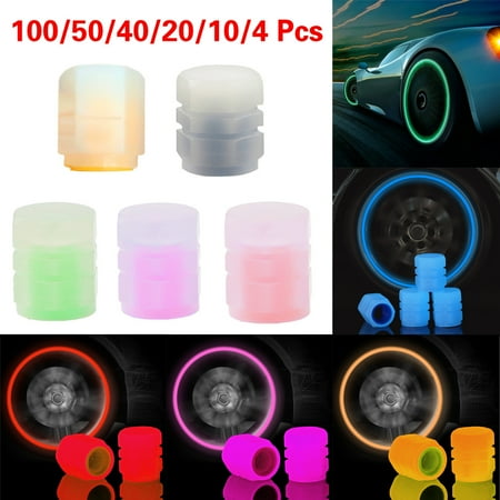 100/50/40/20/10/4PCS Universal Fluorescent Luminous Tire Valve Stem Covers Car Tire Valve Cap New (Green 4PCS)