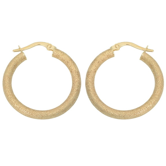 KoolJewelry 10k Yellow Gold 3x20mm Glass Blast Finish Hoop Earrings