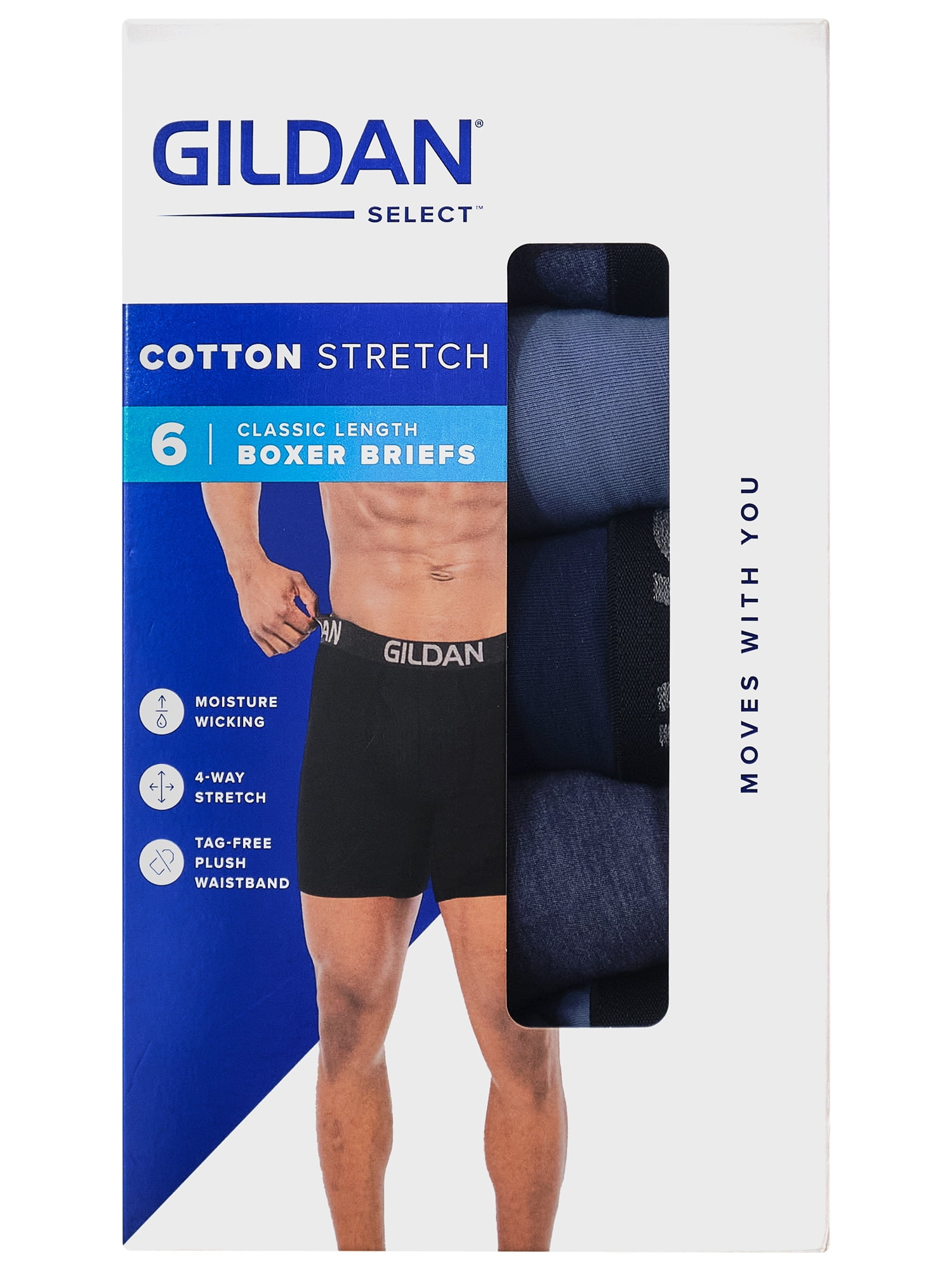 Gildan Select Adult Men's Cotton Stretch Boxer Briefs, 6-Pack, Sizes S-2XL