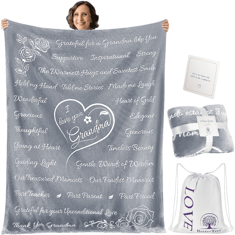 I Love You Grandma Blanket by ButterTree - Adult Christmas Gift for Grandma  (Silver Throw 65 x 50)