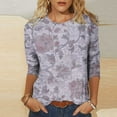thumbnail image 2 of Htigea Women's Plus Size T Shirts Vintage 3/4 Length Sleeve Tops Casual Crewneck Tunic Tees Soft Comfy Pullover Purple,S, 2 of 5