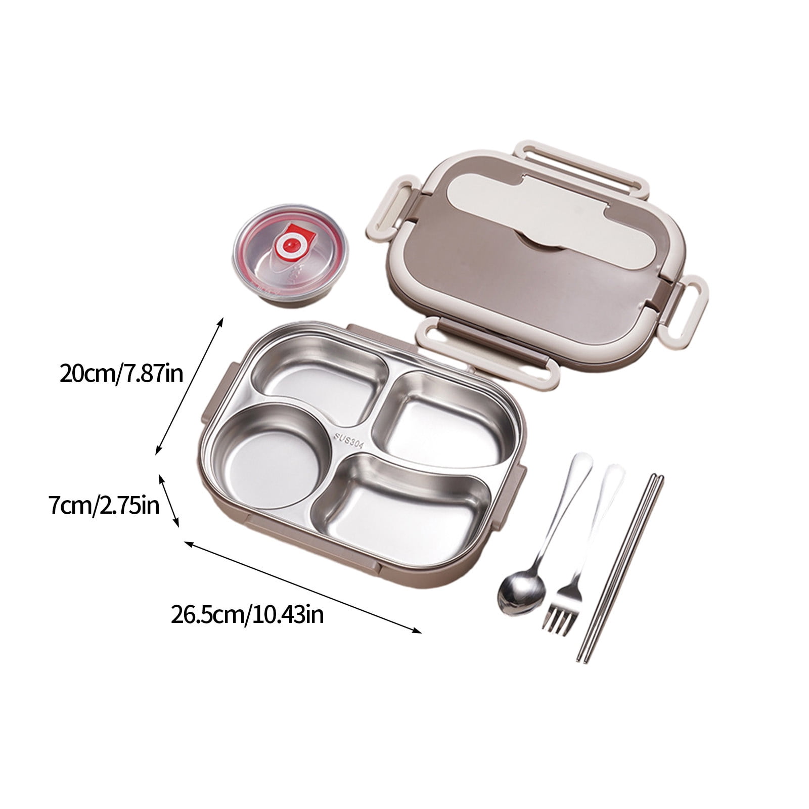 Stainless Steel Lunch Box for Adults - 4 Compartment Bento Box, Leak-Proof with Utensils & Soup Bowl, Large Capacity, Dishwasher & Freezer Safe