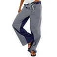 thumbnail image 3 of Pantalon à Rayures Taille Basse pour Femmes, à Enfiler, à Cordon, Boho, Jambe Grand, Bleu Marine, P, 3 of 9