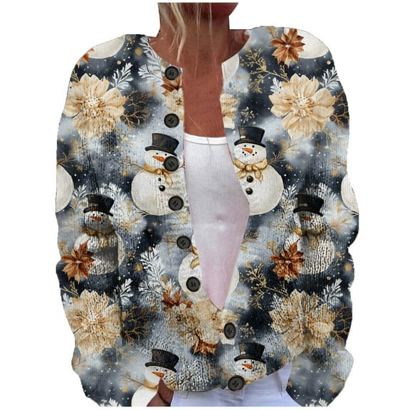 SRZYMJ Christmas Cardigan Sweaters for Women Casual Button Up Cardigan Jacket Cozy Soft Comfortable Long Sleeve Outerwear For Women