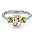 thumbnail image 3 of Gem Stone King 1.60 Ct Oval Peach Morganite Green Peridot 925 Sterling Silver Ring, 3 of 6