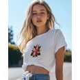 thumbnail image 4 of T Shirts for Women Short Sleeve Cotton Crewneck T-Shirt, Christmas Poinsettia Flowers Embroidery Tee Tops Casual Basic T-Shirts, XS-5XL White XXL, 4 of 7