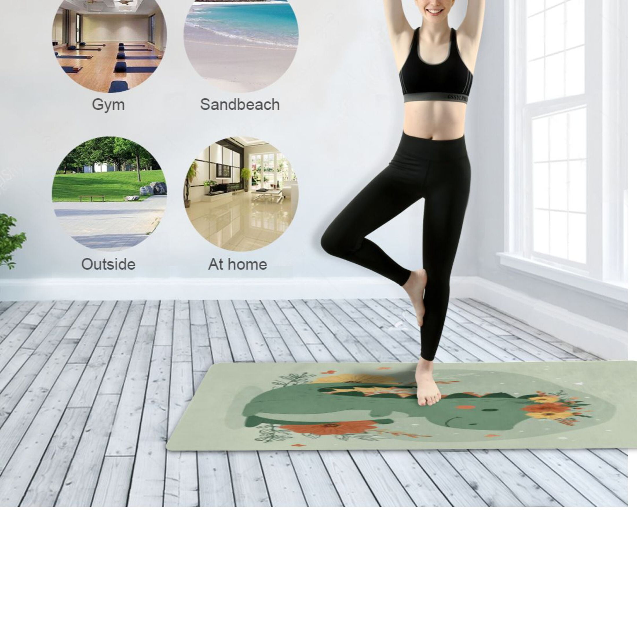 BZSMCE Yoga Mat Women Fitness Mat Warm Bloom Dino Pattern