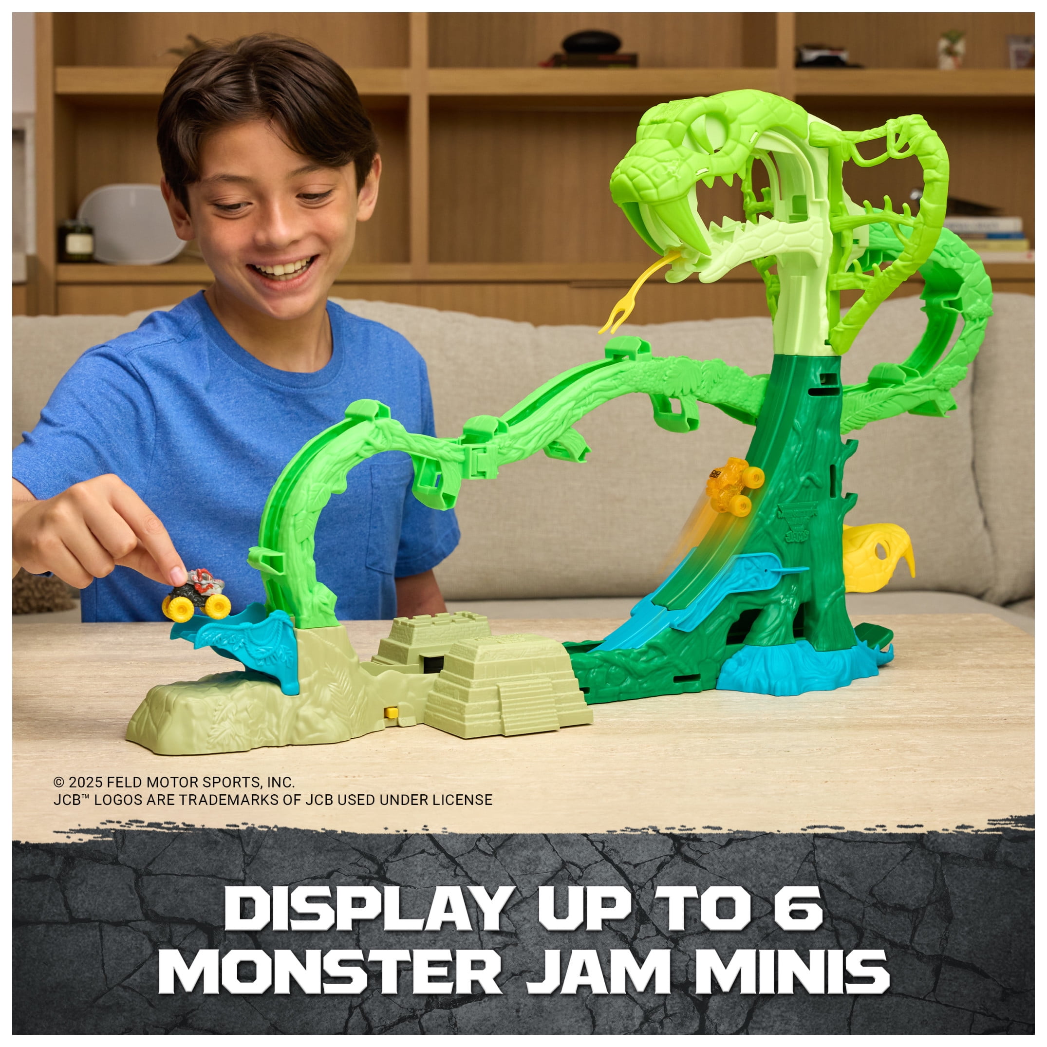 Monster Jam Mini Jams, Cobra’s Crazy Escape Playset with 2 Monster Trucks