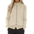 thumbnail image 2 of Women's Stand Collar Cardigans Loose Button Down Knitted Warm Long Sleeve Cozy Casual Sweater Coat for Fall Winter Stand Collar Style,Beige,L, 2 of 4