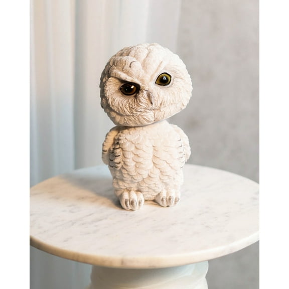 Adorable Chibi Angry Snow White Owl Standing Bobblehead Figurine Bird Decor 6"H