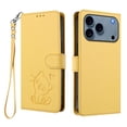 thumbnail image 2 of Wallet Leather Case For iPhone 17 Pro 6.3",with Card Holder,wristband, Shockproof Kickstand Embossed Love Cat Phone Case,Yellow,For iPhone 17 Pro, 2 of 8