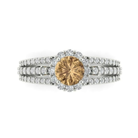 Clara Pucci 14K White Gold 1.83ct Champagne Halo Ring for Women