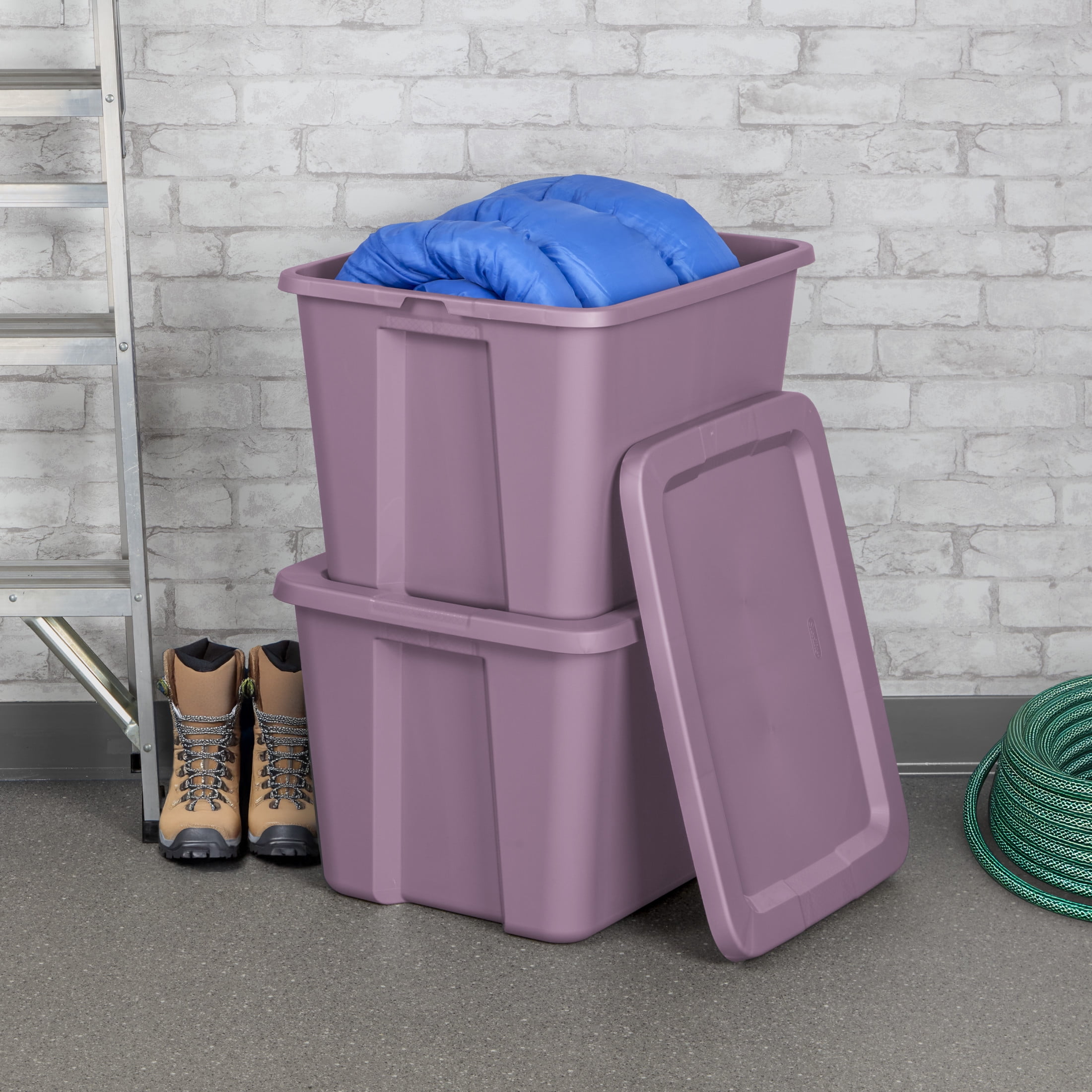 Sterilite Large Storage Bin, 18 Gallon Plastic Storage Container with Snap-On Lid, Purple