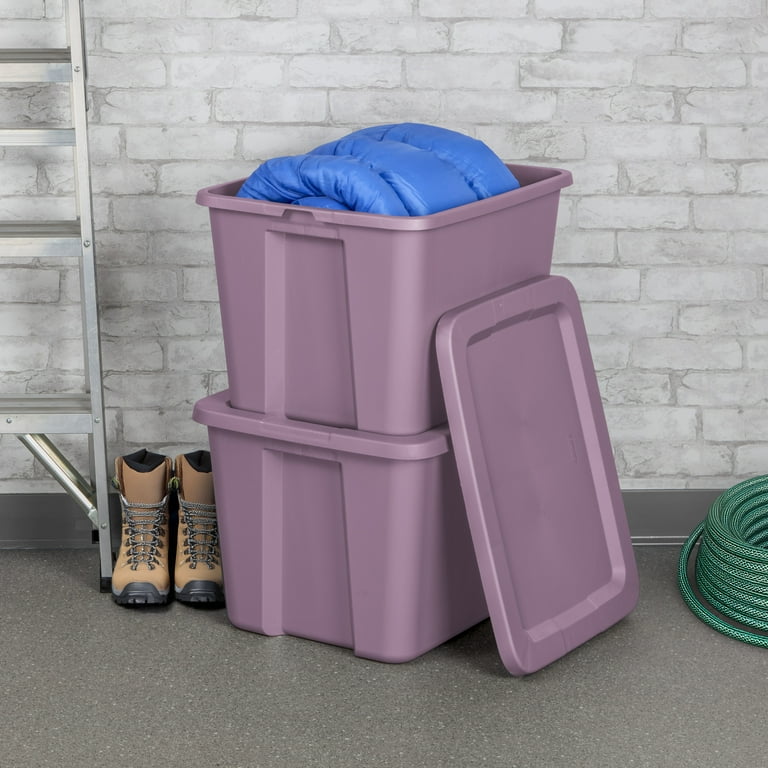 2 pack) Sterilite 18 Gallon Tote, Plastic Storage Bin with Snap-on