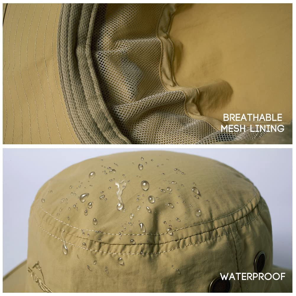 TOP-EX Oversize XL XXL Large Waterproof UPF 50+ Wide Brim Mens Sun Safari Fishing Hiking Hat with Chin Strap Khaki Large