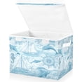 thumbnail image 2 of Large Collapsible Storage Box Flip Lid Fabric Decorative Organizer Container Basket with Handles 16.5×12.6×11.8in Light Blue Dolphins Nautical Pattern, 2 of 7