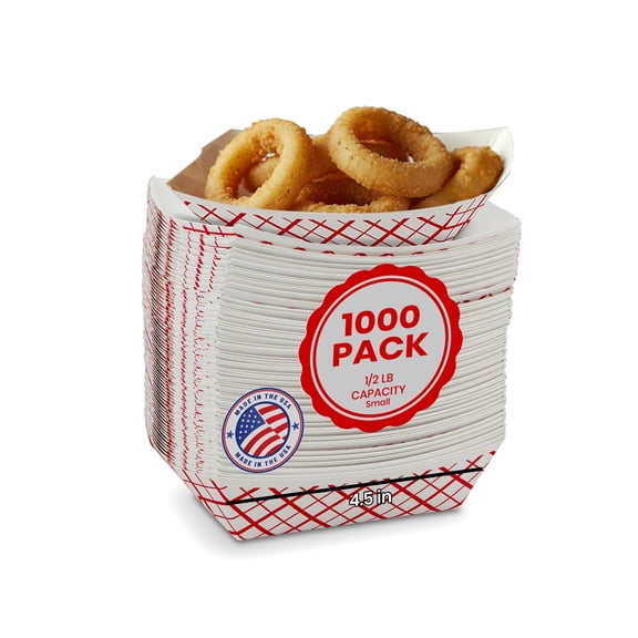 MT Products Paper Food Trays - 1/2 lb Red and White Nacho Trays - Pack of 1000