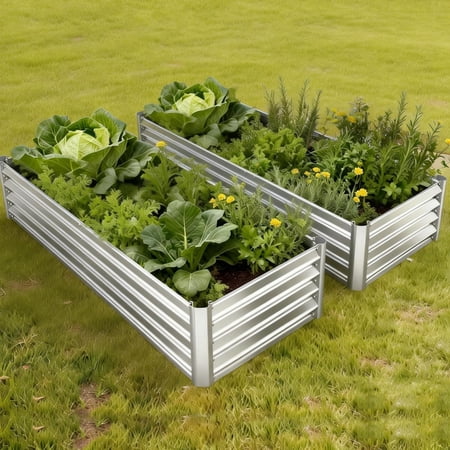 Garvee 2 Pack Galvanized Raised Garden Beds, 6x1.5x1 ft Outdoor Metal Planter Boxes for Vegetables, Flowers and Herbs, Suitable for Backyard use.