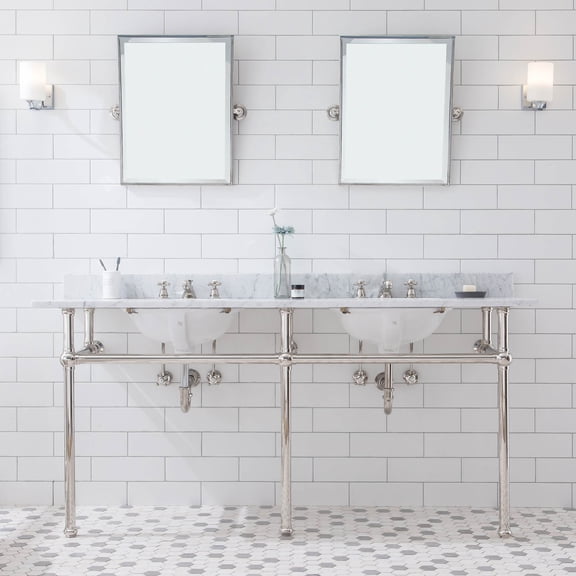 Water Creation Embassy 72" Double Brass Wash Stand in Polished Nickel