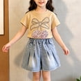 thumbnail image 2 of CAZOFW Summer Toddler Girls 2 Piece Outfits,Cotton Short Sleeve Top and Jean Shorts Set,Size 2-3t, 2 of 6