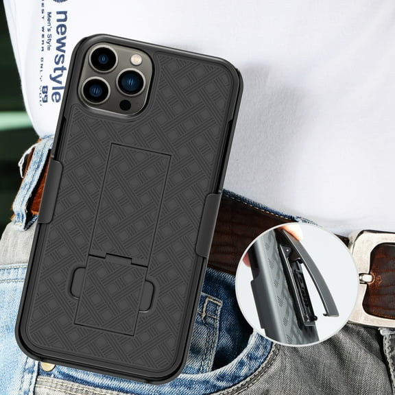Dteck Rugged Case for iPhone 14 Pro with Swivel Belt Clip Holster, Slim Shell with Built-in Kickstand for Apple iPhone 14 Pro 6.1 inch 2022, Black