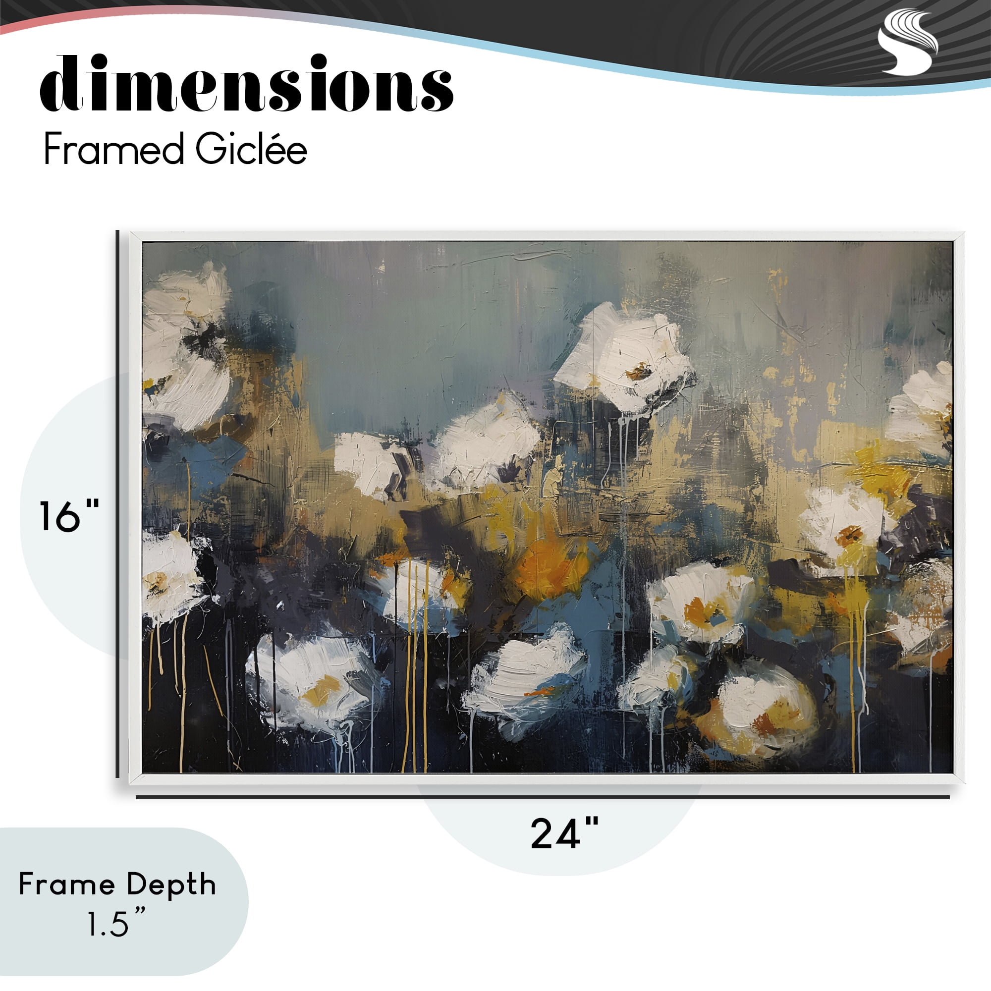 Stupell Industries Contemporary Paint Drip Blossoms White Framed Giclee Art, design by Jacky Ngan