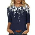 thumbnail image 2 of JTZGDY Womens Tops Dressy Casual Floral Printed Summer 3/4 Length Sleeve Crewneck Front Ruched Pleated T-Shirts Loose Lightweight Comfy Graphic Tunic Blouse Navy#02 XL, 2 of 7