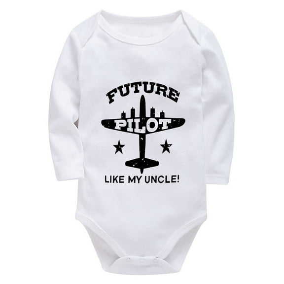 Future Pilot Like My Uncle New Born Outfit Long Sleeve Coming Home Outfit Boy White Baby Boy Onsies12-18 Months