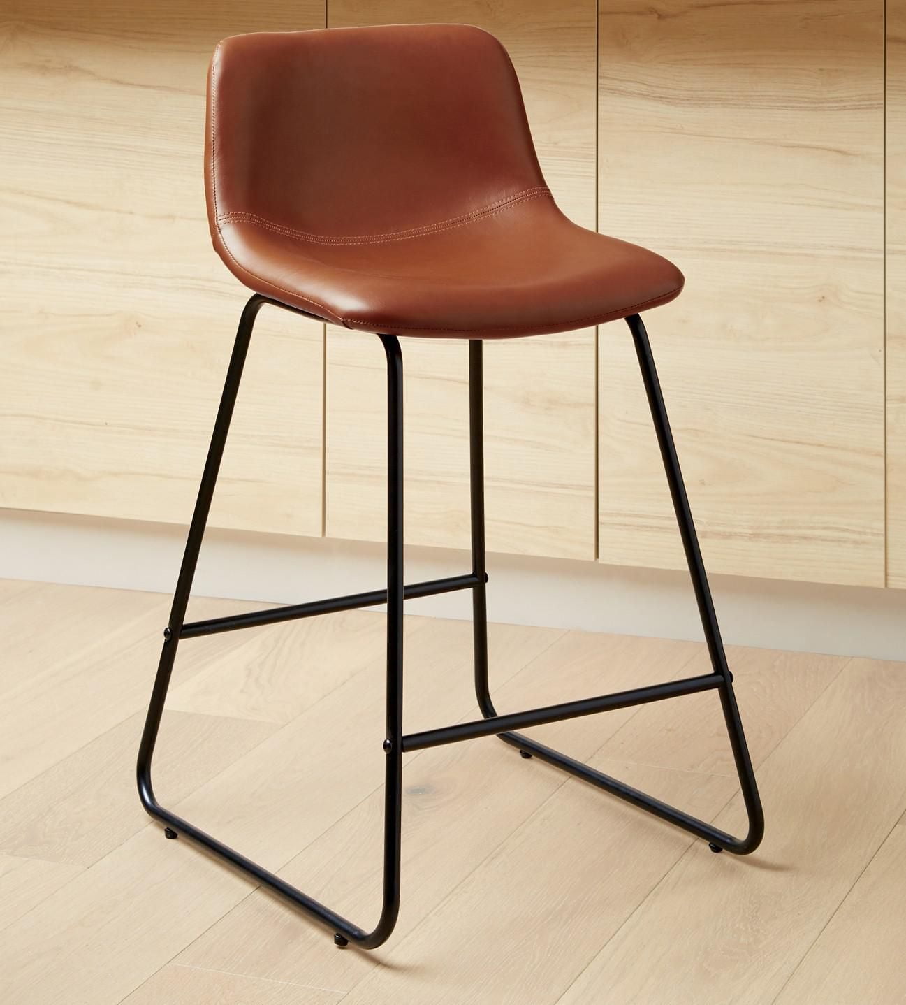 Hometrends Counter Height Stool with PU Seat, Dark Brown Seat and Black Steel Frame for Indoor, Hometrends Counter Stools