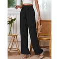 thumbnail image 3 of Chiclily Women's Wide Leg Pants with Pockets Black XL Casual Work Trousers with Removable Belt, 3 of 8