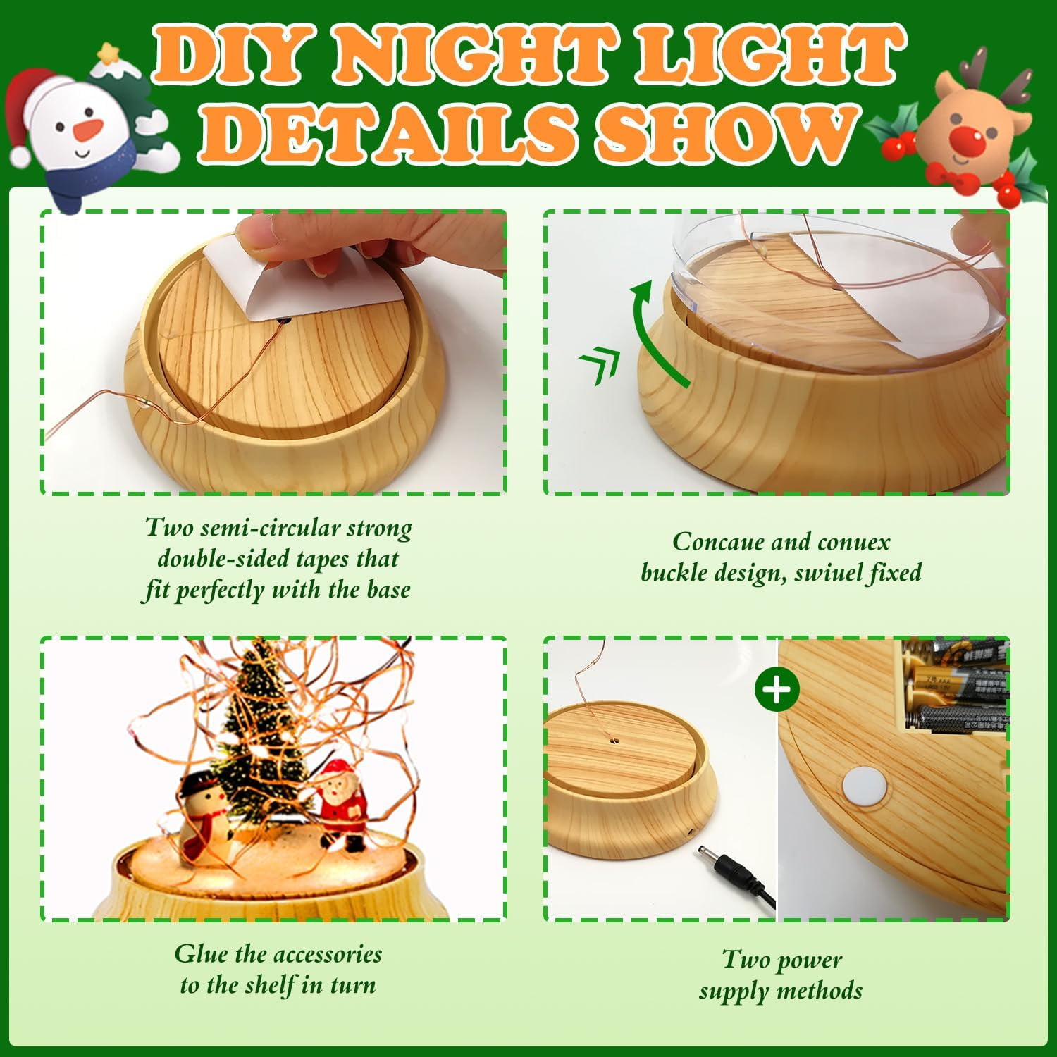 KOMI Make Your Own Christmas Night Light, Christmas Toys for Kids, Christmas Craft Kit, DIY Arts and Crafts Lamp Project for Girls(USB Upgrade Edition), Gifts for 4 5 6 7 8 9 10 Year Old Kids