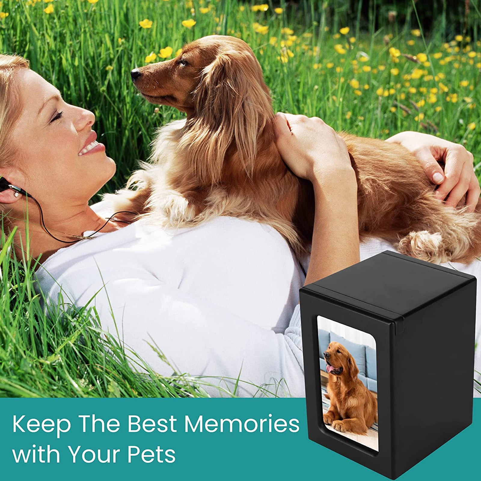 Pet Memorial Urns with Photo Frame Cremation Urn Box for Dog for Small Animal Black Color Size 4""x5.9"