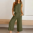 thumbnail image 7 of yievot Womens Pajama Sets Cotton Linen Lounge Set 2 Piece Cropped Tank Tops and Wide Leg Pants Loungewear Summer Set, 7 of 7