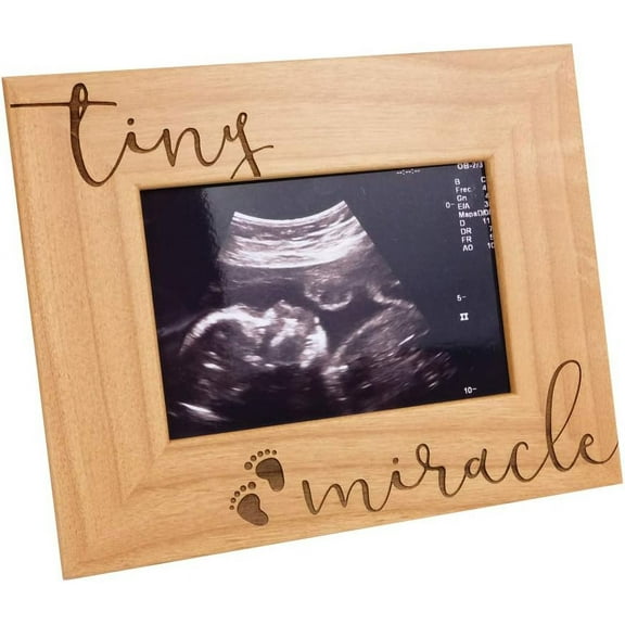 Tiny Miracle-Baby Sneaky Sonogram Wood Engraved Picture Frame with Glass Front, Ultrasound Frame, Baby Photo Frame, Pregnancy Baby Announcement Frame, Baby Shower Party (31/2 x 5 Horizontal)