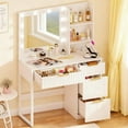 thumbnail image 4 of Zimtown Modern Makeup Vanity Desk with Mirror and Charging Station, Lighted Vanity Table with 4 Drawers & 3 Storage Shelves for Bedroom, White, 4 of 8