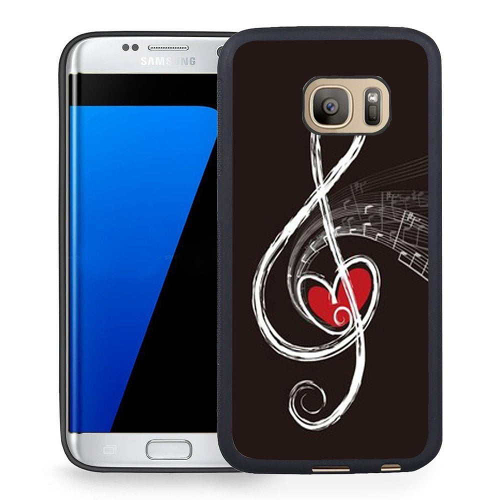 S7 Edge Case Samsung Galaxy S7 Edge Black Cover Tpu Rubber Gel Red Heart And Music Note Walmart Com