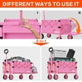 thumbnail image 2 of Yacona Wagons Carts Foldable with Tailgate, 360lbs Collapsible Extended Beach Wagon, Heavy Duty Folding Utility Cart, Pink, 2 of 9