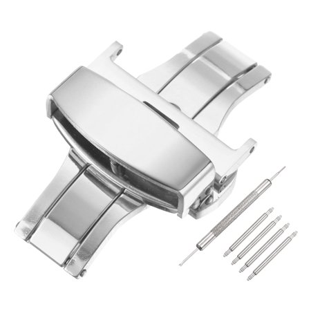 Uxcell Stainless Steel Deployment Clasp, 22mm Butterfly Folding Buckle with Spring Bars and Removal Tool for Leather Watch Band, Silver