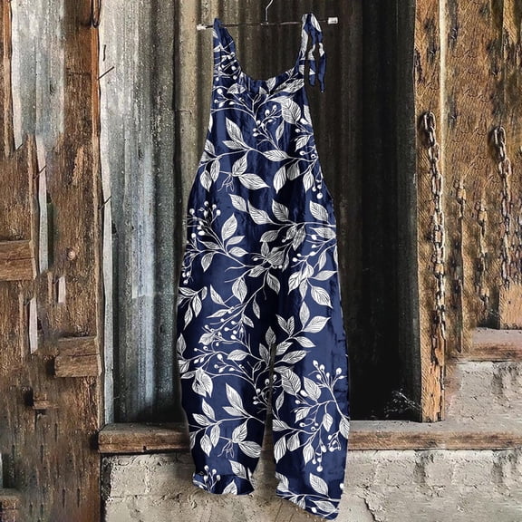 Jinhomg Baggy Bib Overalls for Women 2026 Summer Adjustable Strap Loose Vintage Floral One Piece Jumpsuit with Pockets Multicolor L