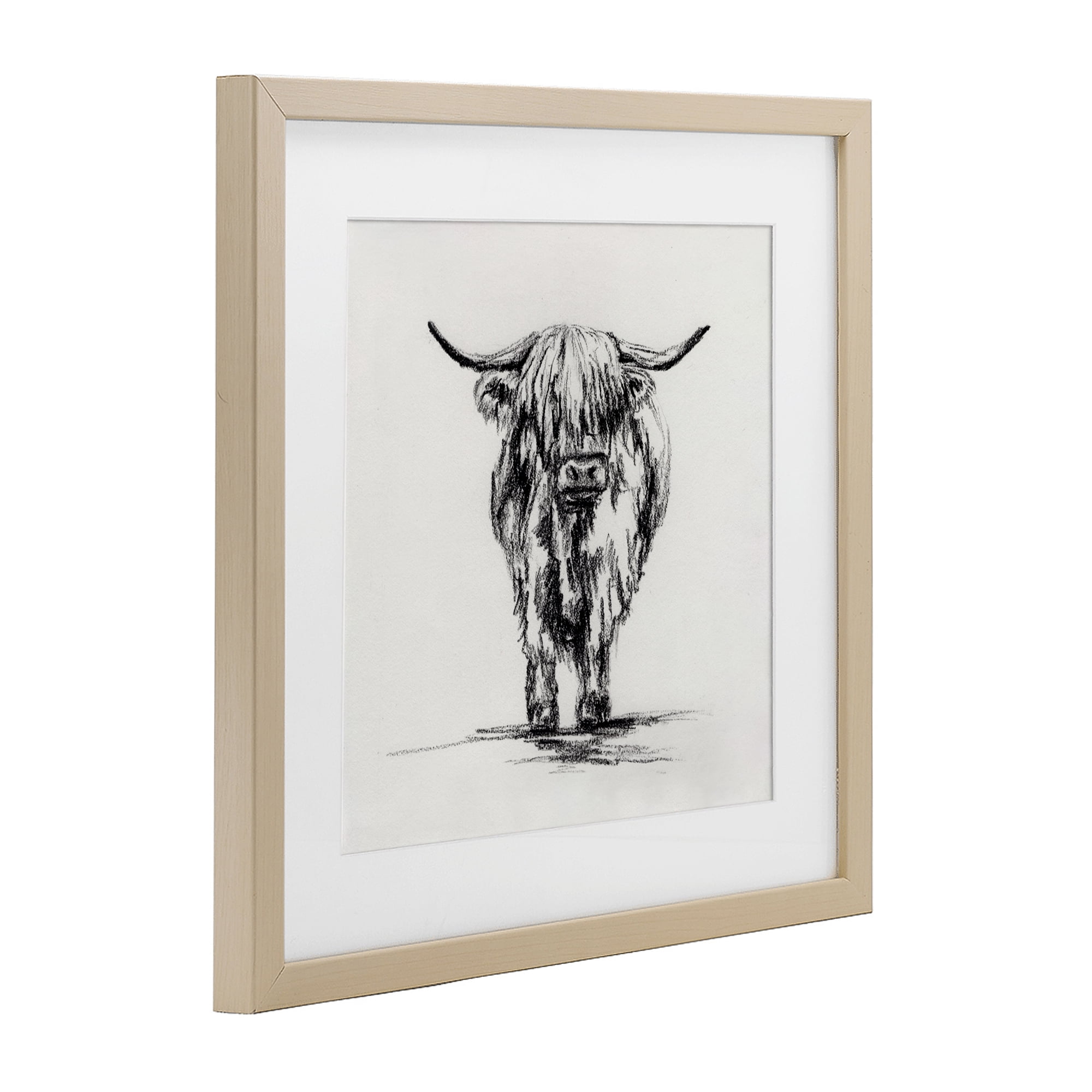 Stupell Industries Highland Cow in Charcoal Birch Framed Print Under Glass, design by Leah Noel Art
