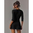 thumbnail image 2 of Deep V-Neck Mid-Sleeve Backless Mini Dress with Fitted Waist, 2 of 6