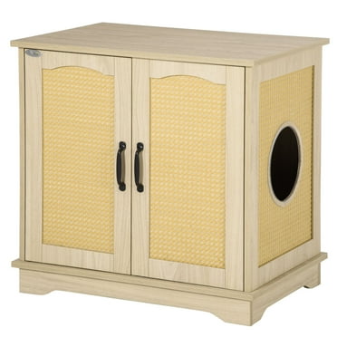 Hidden Cat Litter Box Furniture - Wooden Enclosure Cabinet With Removable Divider End Table