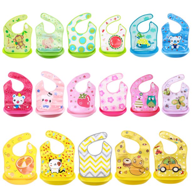 Soft Silicone Feeding Bib Waterproof Adjustable Snaps Baby Bibs For