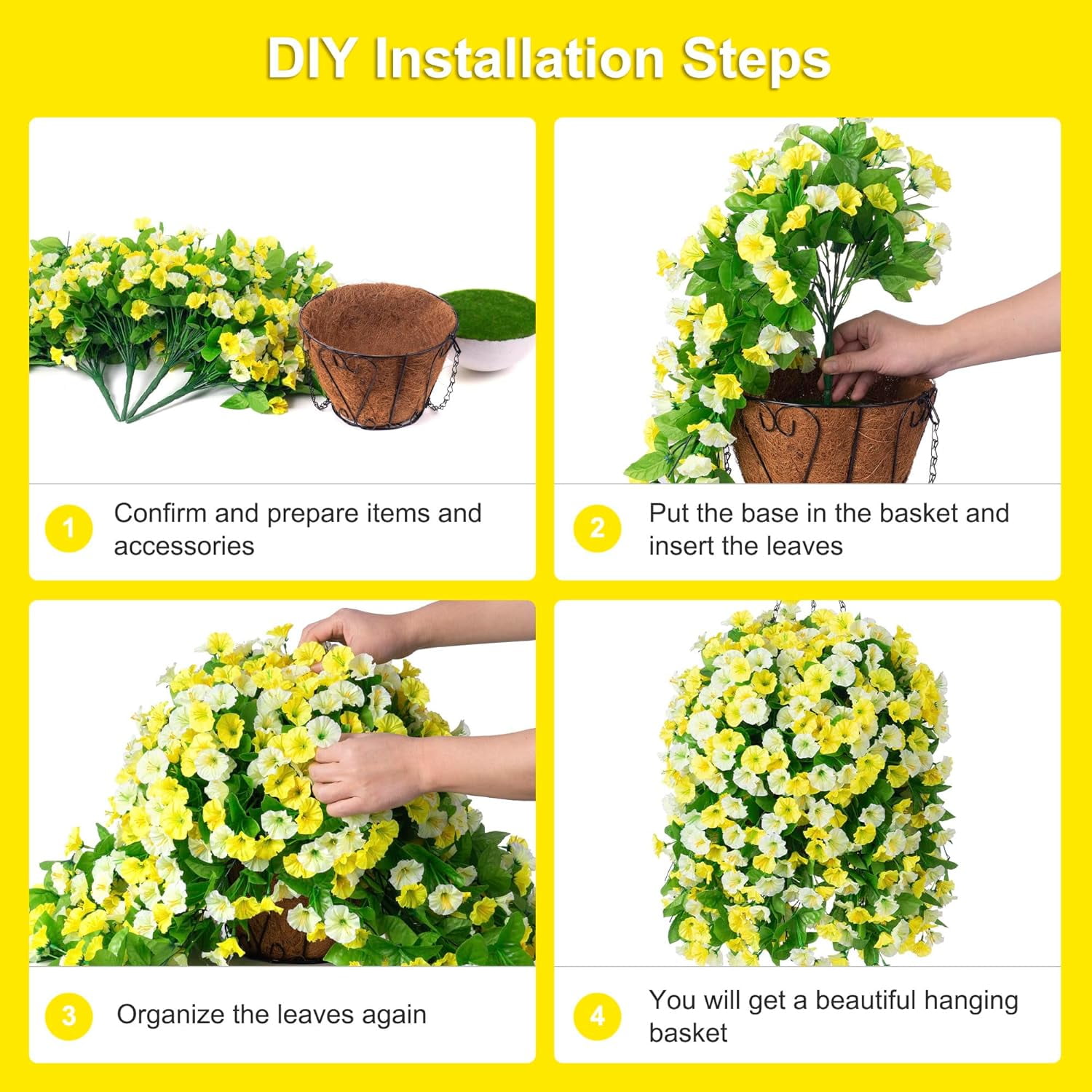 Hanging Baskets with Artificial Flowers for Plants Outdoor Indoor, Faux Silk Morning Glory Vines, Faux Green Plant Arrangement for Garden Patio Decoration(Darkorchid)